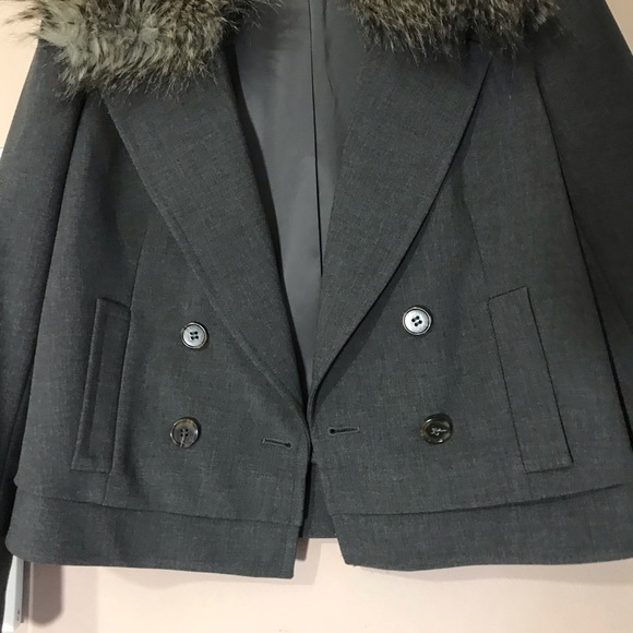 Ann Taylor Blazer Jacket Gray Faux Fur Collar Work - Picture 5 of 8